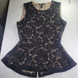 BCBGMAXAZRIA Black Lace Beige Lining Workwear Sleeveless Peplum Top Size  XXS